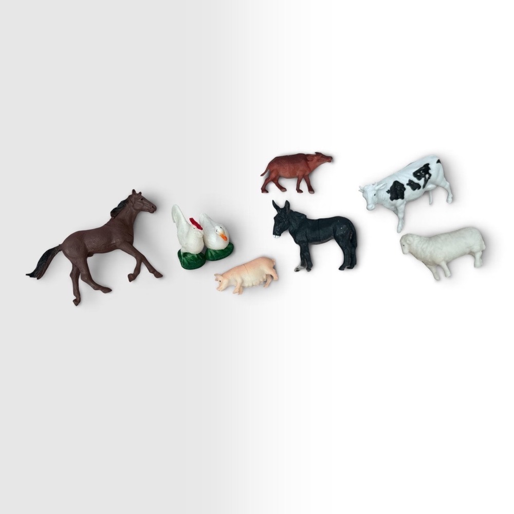 Vintage Style Plastic Farm Animal Figures Lot Horse Cow Donkey Pig Sheep 8pc